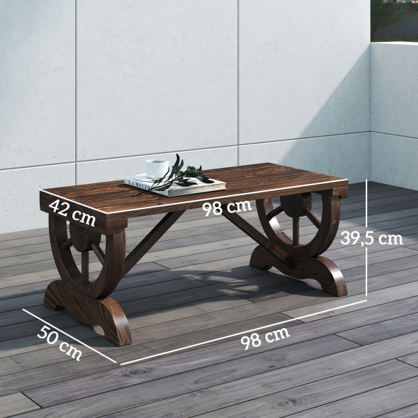 Outsunny Banco de Jardim de 2 Lugares Banco de Madeira com Rodas Decorativas Rústico Capacidade 250 kg 98x50x39,5 cm Castanho Rústico - Image 3