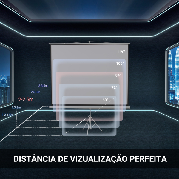 HOMCOM Tela de Projeção Dobrável 84 Polegadas Formato 4:3 com Altura Ajustável para Cinema em Casa Apresentações 180x203 cm Branco - Image 7