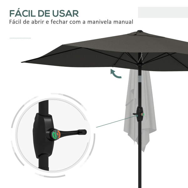 Outsunny Chapéu de Sol de Jardim 300x200x248 cm Proteção UV50+ Inclinável com Teto de Ventilação e Manivela para Terraço Cinza Escuro - Image 5