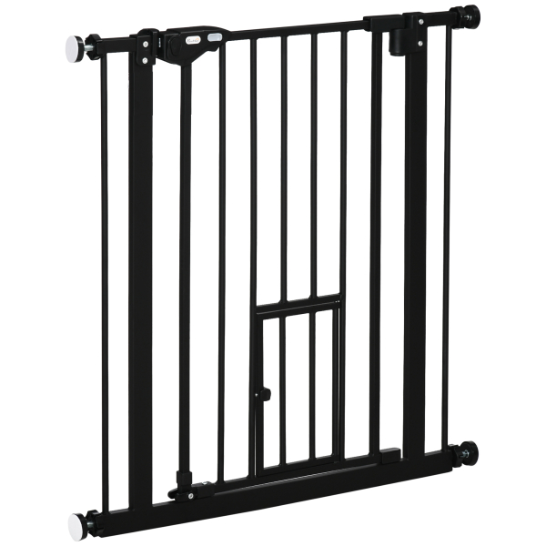 PawHut Barreira de Segurança para Animais de Estimação 74-80cm com Porta com Fechamento Automático e Sistema de Duplo Bloqueio Altura 76,2cm Preto