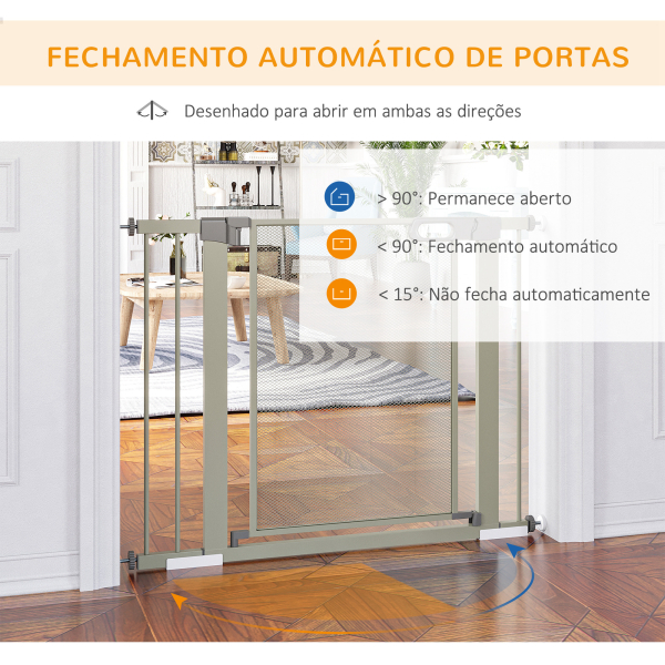 PawHut Barreira de Segurança para Cães Extensível 75-103 cm com 2 Extensões Duplo Bloqueio Fechamento Automático Cinza - Image 5