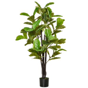 HOMCOM Planta Artificial Ficus 130 cm com 78 Folhas e Vaso de Planta Artificial Decorativa para Interior e Exterior Verde