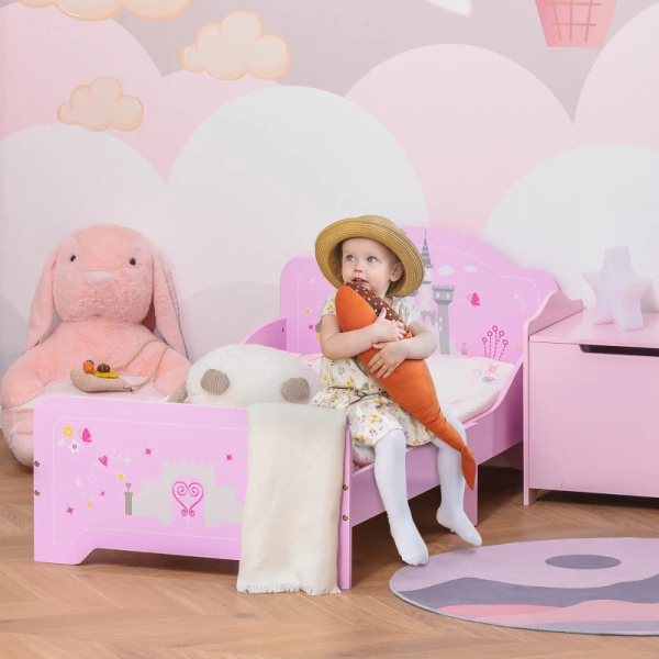 HOMCOM Cama Infantil acima de 3 Anos Cama para Crianças de Madeira com Barreira de Proteção Carga Máx. 50kg 143x73x60cm Rosa - Image 7