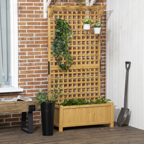 Outsunny Floreira com Treliça de Madeira Caixa de Plantio com Suporte para Plantas Trepadeiras 90x45x183cm Madeira - Image 8