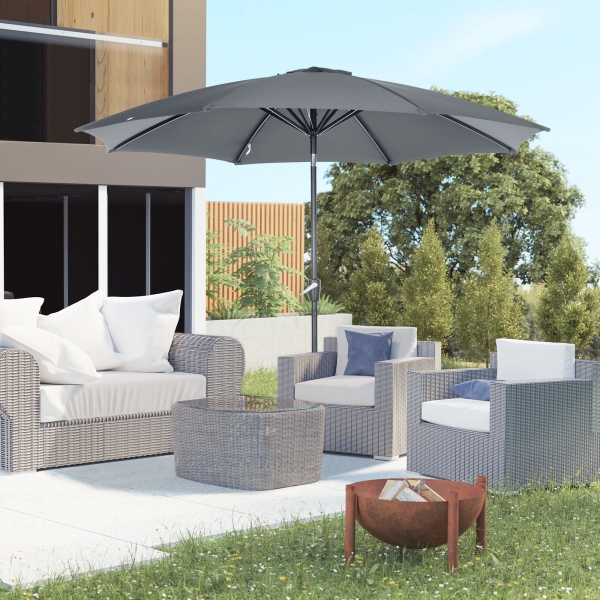 Outsunny Chapéu de Sol a Manivela com Teto Inclinável e 8 Hastes de Metal para Pátio Varanda Exterior Ø300x240 cm Cinza - Image 2