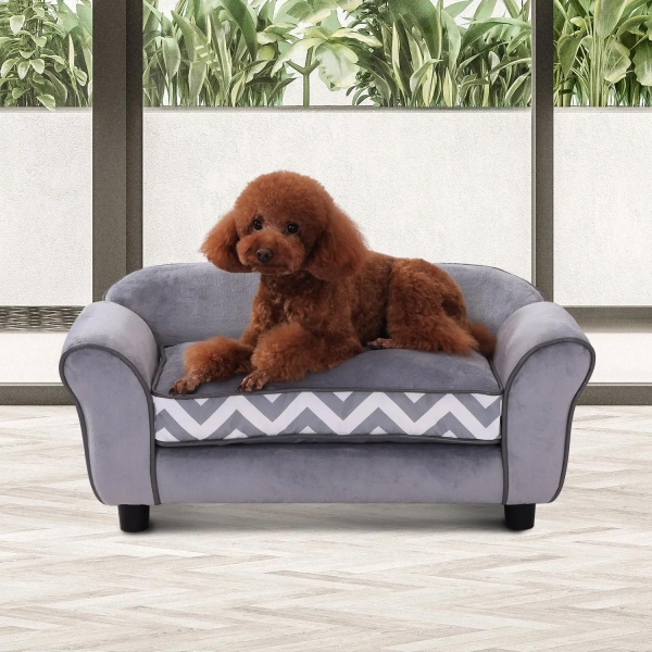 PawHut Sofá para animais de estimação com pernas  de madeira com almofada acolchoada aconchegante e capa lavável 73,5x41x33 cm Cinza - Image 2