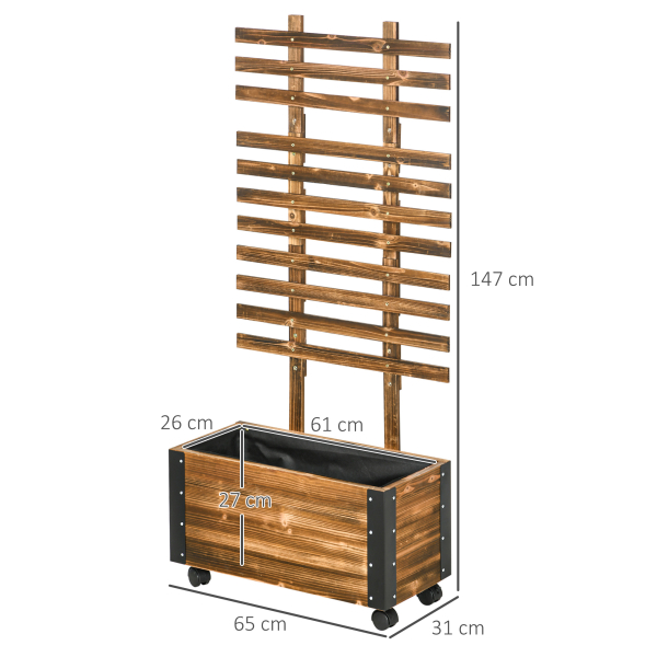 Outsunny Floreira Exterior de Madeira Floreira com Treliça para Plantas Trepadeiras Tecido não Tecido Rodas 65x31x147 cm Madeira - Image 3
