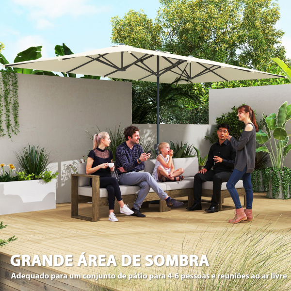 Outsunny Chapéu de Sol Duplo 4,5x2,6 m Chapéu de Sol de Jardim com Manivela Mastro de Alumínio Impermeável e Proteção UV50+ Creme - Image 4