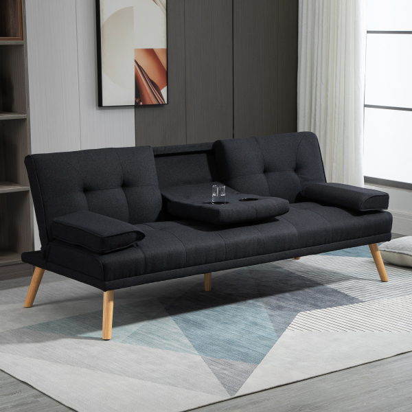 HOMCOM Sofá Cama 3 Lugares com Encosto Ajustável Apoio para os Braços Desmontável e 2 Suportes para Copos 181x77x78 cm Cinza - Image 2