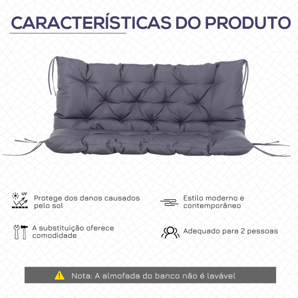 Outsunny Almofada para Banco com Encosto 120x110x12cm Almofada de Banco de 2 Lugares para Jardim Terraço Balcão Exterior Cinza - Image 5