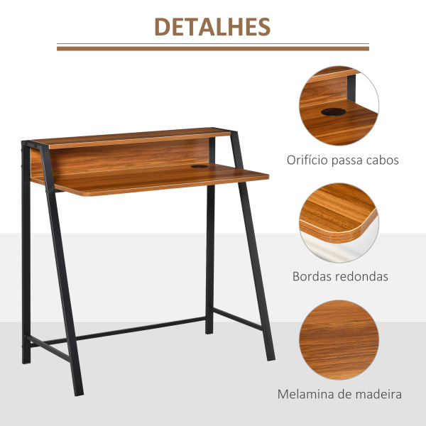 HOMCOM Secretária Mesa de Computador 84x45x85cm com Bancada de Madeira e Pés de Metal Estilo Moderno para Escritório Estúdio Dormitório Carga Máxima 20kg Nogueira e Preto - Image 6