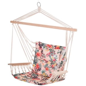 Outsunny Cadeira Rede Suspensa com Estampa Floral Almofada de Apoio para a Cabeça Cadeira Rede Baloiço para Interior e Exterior Carga Máxima 105kg 100x106cm Multicor