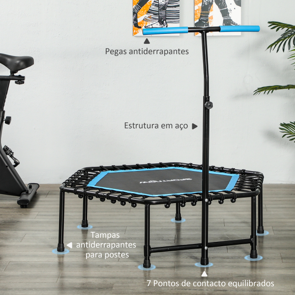 SPORTNOW Trampolim Fitness 114x114x132 cm com Guiador Ajustável em 3 Níveis Estrutura de Aço para Treino de Perna Corpo Azul - Image 6