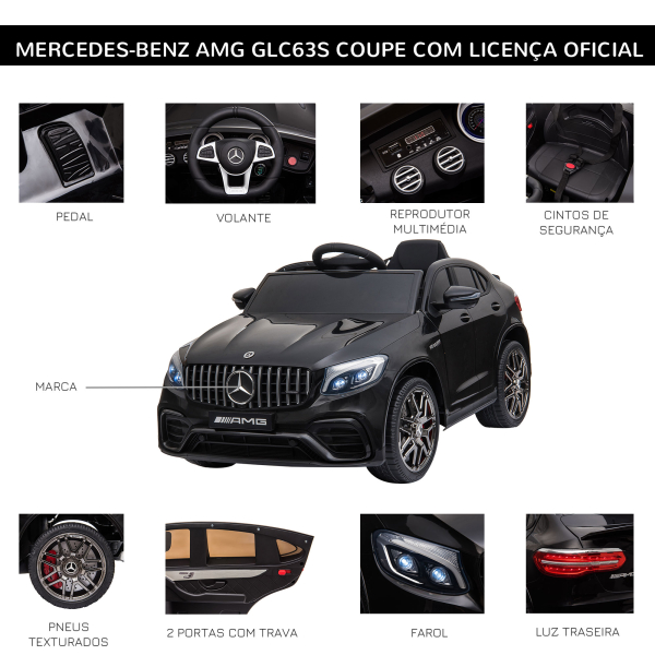 HOMCOM Carro Elétrico Mercedes AMG 12V para Crianças de 3-5 Anos com Controle Remoto Música Luzes Abertura da Porta 115x70x55cm Preto - Image 7