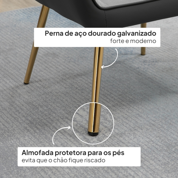 HOMCOM Poltrona de Sala de Estar Estofada em Couro Sintético e Veludo com Apoios para os Braços Pés Dourados 64x62x72,5 cm Cinza - Image 6