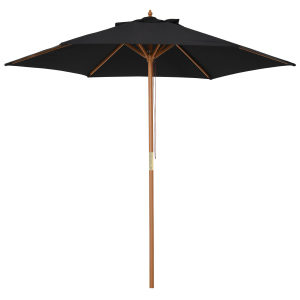 Outsunny Chapéu de Sol de Madeira Ø250x230 cm para Exterior com 6 Hastes Sistema de Corda com Fixação Desmontável Portátil Preto