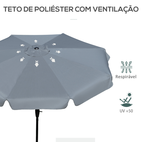 Outsunny Chapéu de Sol de Jardim Ø266x248,5 cm Proteção UV50+ Chapéu de Sol de Alumínio Inclinável com Teto de Ventilação Cinza Escuro - Image 6