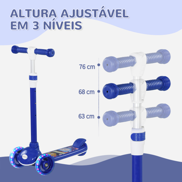 AIYAPLAY Trotinete para Crianças Trotinete com 3 Rodas LED Altura Ajustável Carga 25 kg 52x29x63-76 cm Azul - Image 4