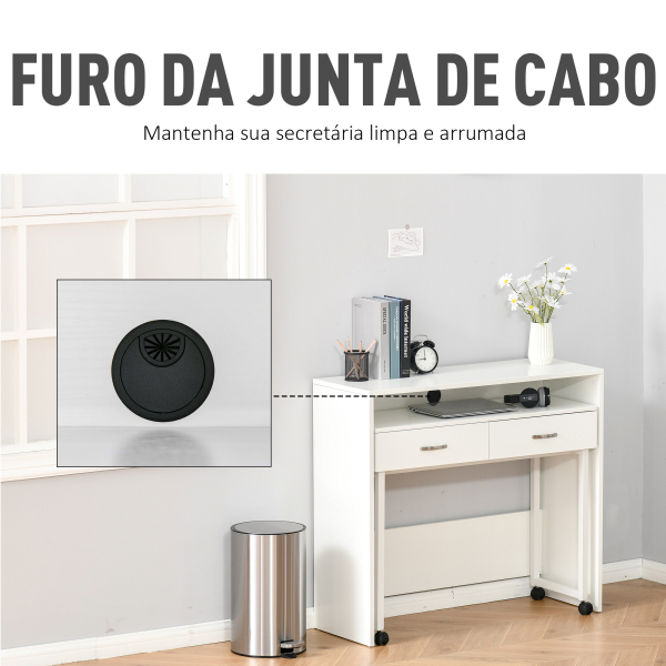 HOMCOM Conjunto de 2 mesas secretária para escritório com rodas 2 gavetas 100x36x88 cm Branco - Image 7
