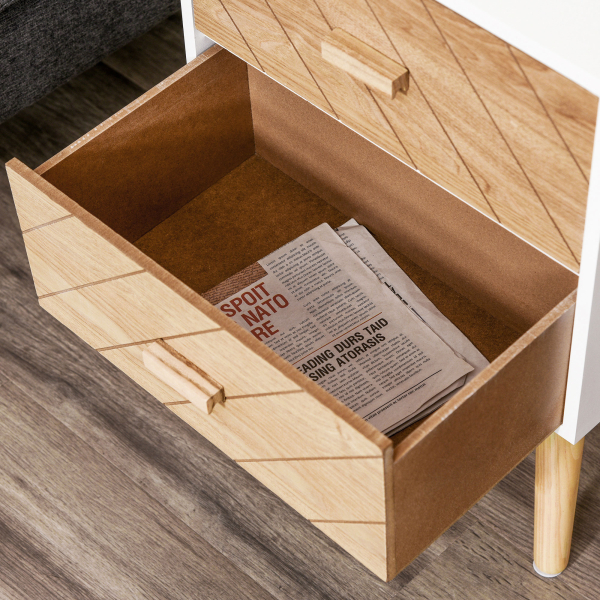 HOMCOM Mesa de Cabeceira com 2 Gavetas Espaço de Armazenamento para Dormitório 40x30x55,5 cm Branco e Madeira - Image 6