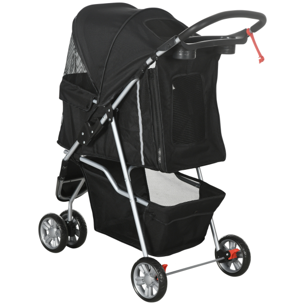 PawHut Carrinho para Animais de Estimação Dobrável com Rodas Giratórias Cesto e Suporte para Copos 75x45x97 cm Preto - Image 9
