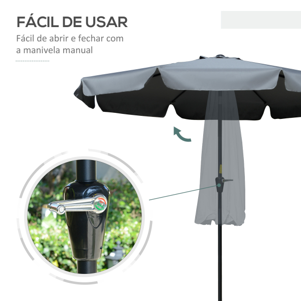 Outsunny Chapéu de Sol de Jardim Ø266x248,5 cm Proteção UV50+ Chapéu de Sol de Alumínio Inclinável com Teto de Ventilação Cinza Escuro - Image 5