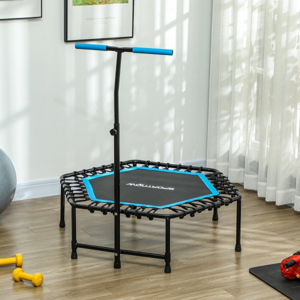 SPORTNOW Trampolim Fitness 114x114x132 cm com Guiador Ajustável em 3 Níveis Estrutura de Aço para Treino de Perna Corpo Azul - Image 7
