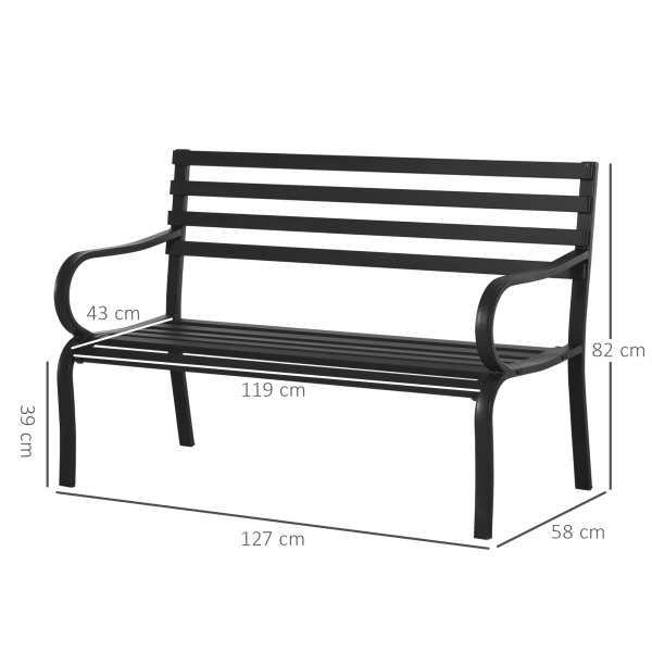 Outsunny Banco de Jardim em Metal Banco de Exterior de 2 Lugares com Apoios de Braços Capacidade 240 kg 127x58x82 cm Preto - Image 3