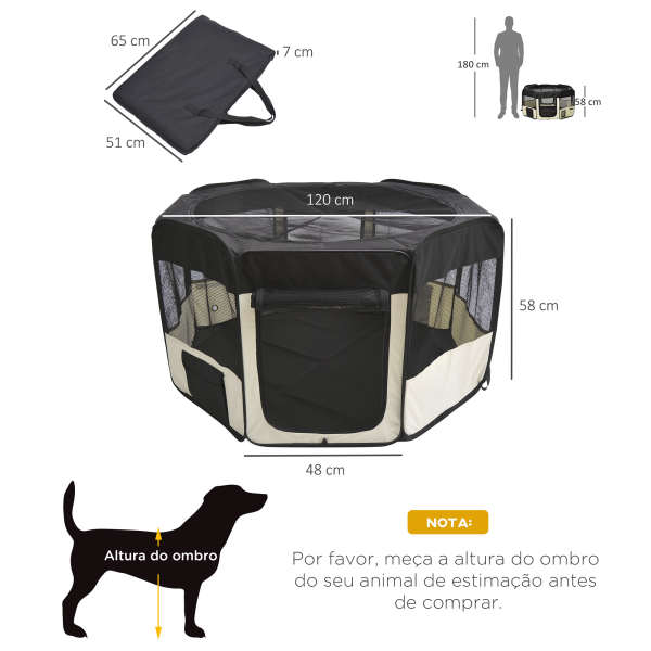 PawHut Parque para Animais de Estimação Dobrável com 2 Portas e Almofada Tecido Oxford Ø120x58 cm Preto - Image 3