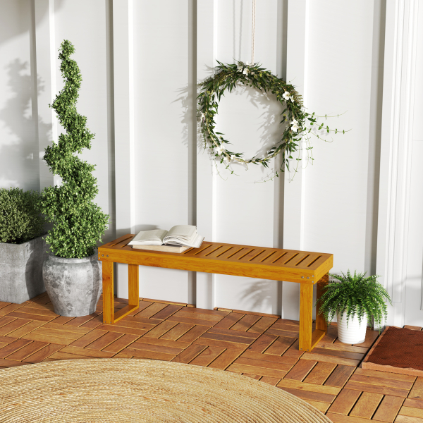 Outsunny Banco de Jardim de 2 Lugares Banco de Madeira com Assento em Ripas Banco para Pátio Exterior Varanda 120x34x43 cm Teca - Image 2