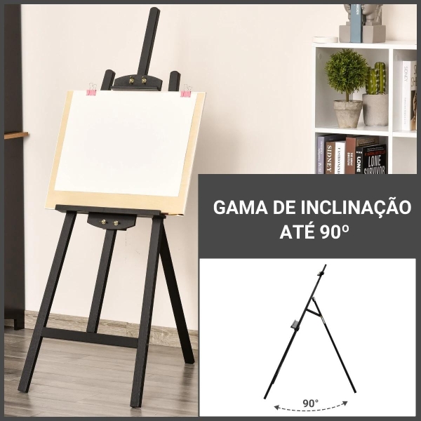 HOMCOM Cavalete para Pintura de Madeira Inclinável 90° com Suporte Tripé e Pincel 51,5x71,5x134,5cm Preto - Image 4