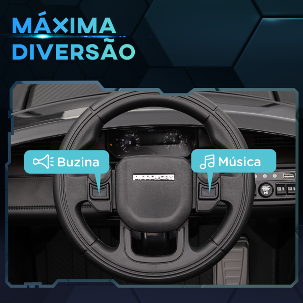 AIYAPLAY Carro Elétrico para Crianças com Licença Land Rover Discovery Sport Bateria 12V Faróis Buzina e Música 106x65,5x51 cm Preto - Image 5
