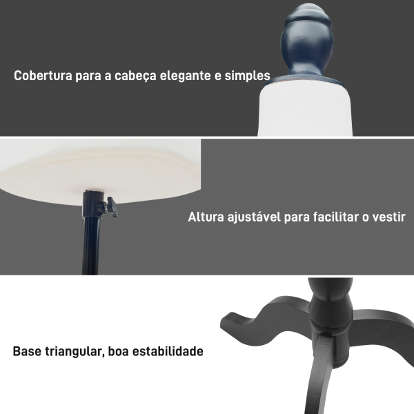 HOMCOM Manequim de Costura Feminino Manequim de Costura Ajustável a 130-168 cm com Tripé de Madeira Branco - Image 5