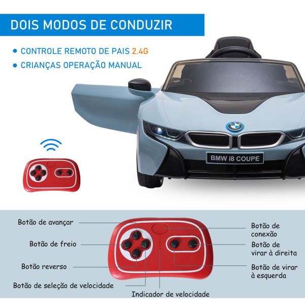 HOMCOM Carro Elétrico BMW I8 COUPE para Crianças com Bateria 6V Controlo Remoto e Manual Música MP3 e Faróis 115x72,5x46 cm Azul - Image 7