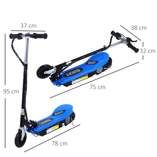 HOMCOM Trotinete Elétrica Dobrável para Crianças e Adolescentes acima de 7 Anos Velocidade de 10km/h Trotinete Elétrica com Guiador Ajustável e Freios Carga Máxima 50kg 78x37x89-95cm Azul - Image 3