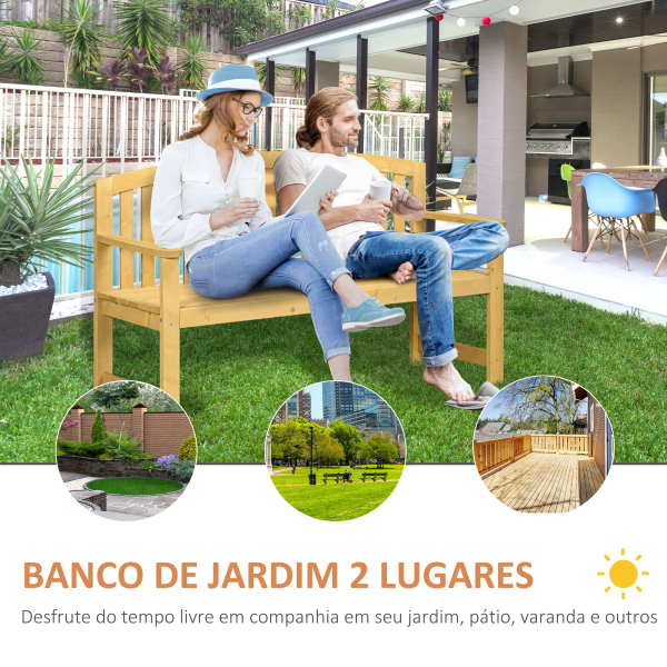 Outsunny Banco de Jardim de 2 Lugares com Encosto Apoio para os Braços Terraço Varanda Exterior Carga 240 kg 143x51x85 cm Madeira - Image 4