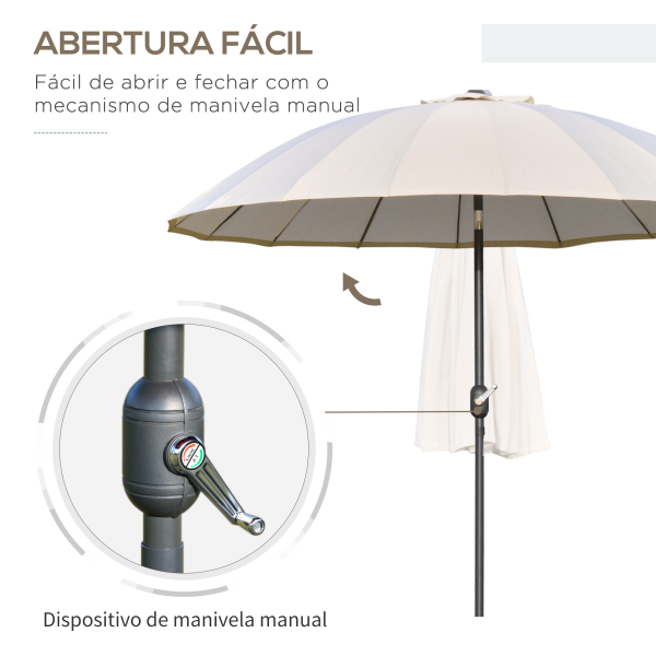 Outsunny Chapéu de Sol de Jardim Ø2,5x2,4 m com Manivela Manual Mastro Flexível Impermeável e 18 Varas para Exterior Creme - Image 4