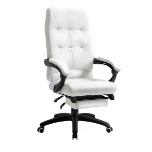 Vinsetto Cadeira de escritório ergonômica giratória com função de inclinação altura ajustável Apoio de braço e apoio para os pés em couro sintético 65x65x118-125 cm Branco