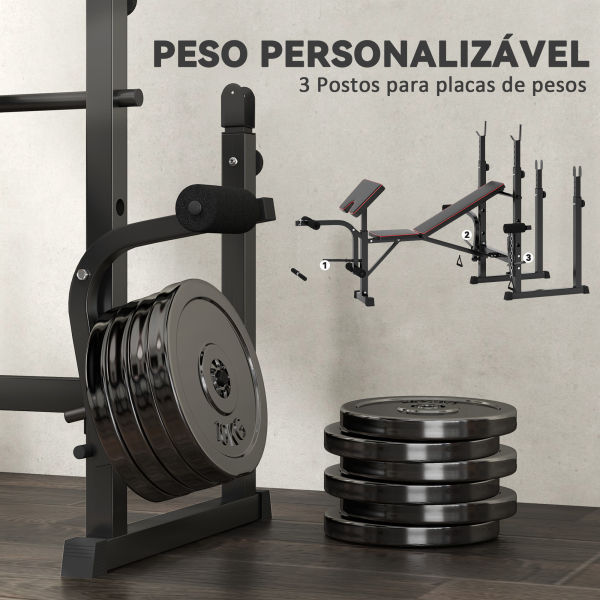 SPORTNOW Banco de Musculação Dobrável Banco Multifunções com Suportes para Barras e Encosto Ajustável para Treino Completo de Corpo Preto - Image 5
