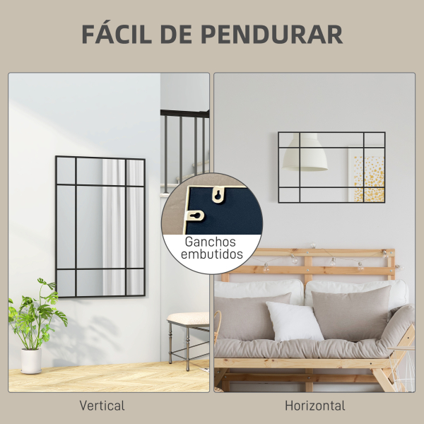 HOMCOM Espelho de Parede Retangular 90x60 cm com Moldura de Metal Espelho Decorativo para Sala Quarto Entrada Preto - Image 5