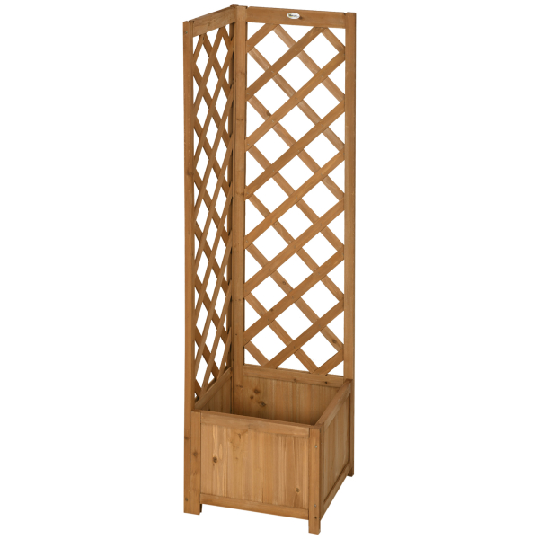 Outsunny Floreira com Treliça de Madeira Caixa de Plantio com Suporte para Plantas Trepadeiras 40x40x145cm Madeira