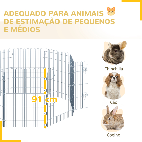 PawHut Parque para Animais de Estimação com 8 Paineis 63x76cm Cerca para Animais de Estimação com Porta com Trava para Jardim Pátio Exterior Prata - Image 6