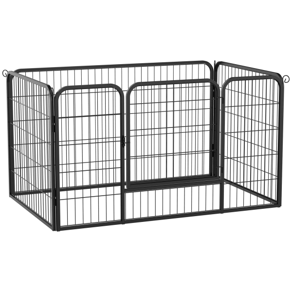 PawHut Parque para Animais de Estimação Retangular Gaiola para Cães 4 Paineis de Metal com Porta e Dupla Fechadura Cerca de Treinamento 129x84x70cm Preto