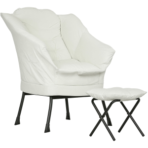 HOMCOM Poltrona Sala de Estar com Apoio para os Pés Poltrona Relax para Leitura com Bolsos Laterais 80x78x100 cm Creme