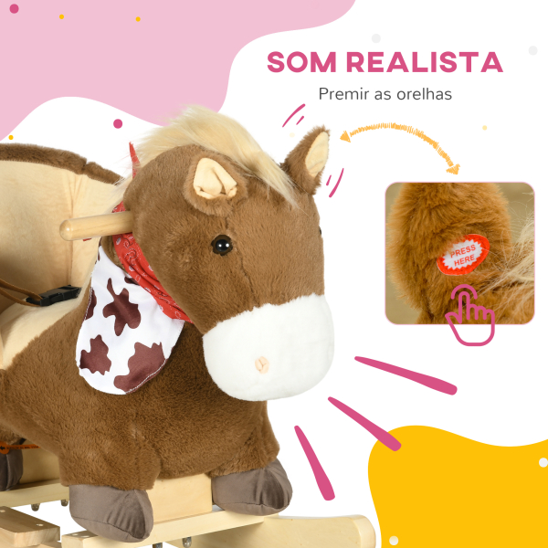 HOMCOM Cavalo Baloiço para Bebés com Sons Cinto de Segurança 60x33x50 cm Marrom - Image 4