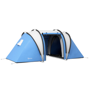 Outsunny Tenda de Campismo Familiar para 4-5 Pessoas Impermeável 3000 mm com 2 Quartos Bolsa de Transporte e Gancho 450x220x180 cm Azul