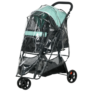 PawHut Carrinho para Cães Dobrável para Cães Pequenos com Cesta de Armazenamento Janela de Malha Capa para Chuva 80,5x51,5x100 cm Verde