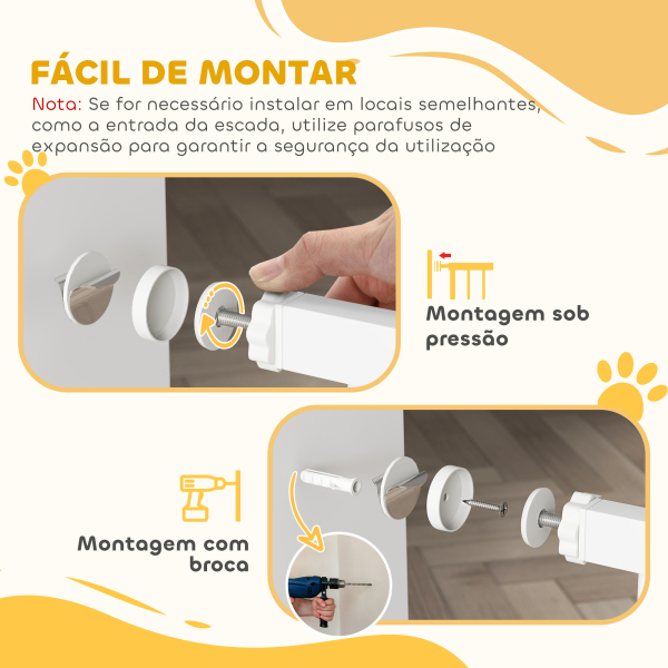 PawHut Barreira de Segurança para Cães com Largura Ajustável 76-104 cm Barreira com 2 Extensões para Escadas e Portas Branco - Image 6