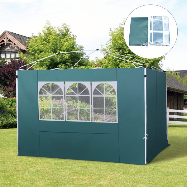 Outsunny 2 Paredes Laterais para Tenda 3x3 m Parede Lateral de Substituição de Tecido Oxford com Janela 300x200 cm Verde - Image 2