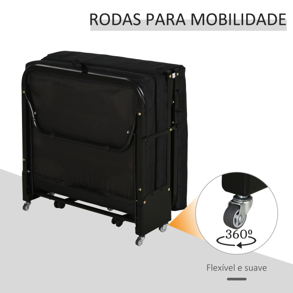 HOMCOM Cama Dobrável 184x65 cm Cama Dobrável Ajustável em 5 Níveis Rodas Universáis e Estrutura de Metal Carga 120 kg Preto - Image 4